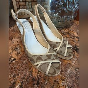 Coach Tan and Cream Espadrille Slingbacks